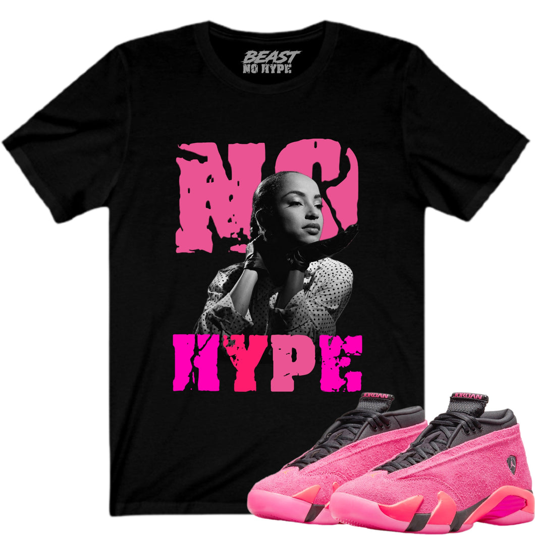 LADIES SHOCKING PINK 14 NO HYPE BLACK TEE